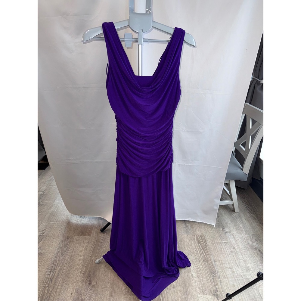 Nightway Purple Ruched Cowl Neck Sleeveless Formal Evening Gown Dress Size 12